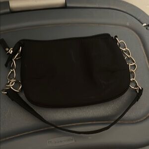 Black Clutch with Silver Chain Strap